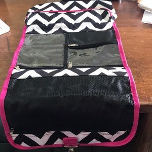 Black, white and pink chevron travel bag